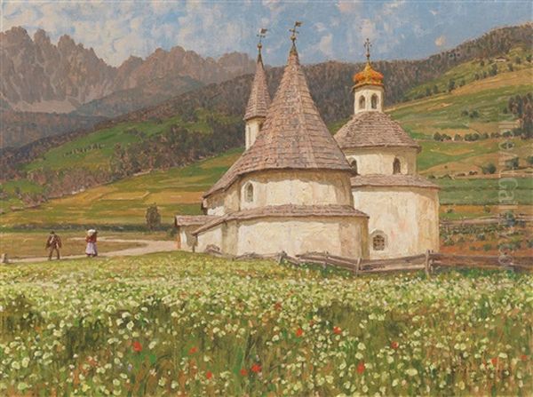 Church In A Landscape Oil Painting by Stefan Simony