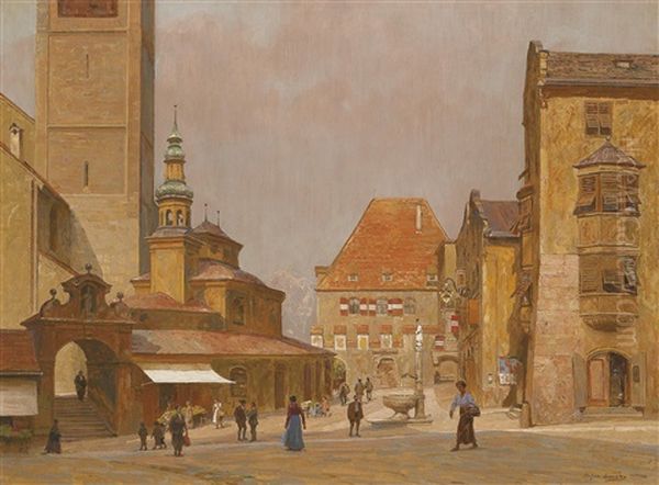 Blick Auf Den Marktplatz Von Hall/tirol Oil Painting by Stefan Simony