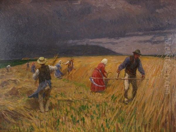 Wheat Threshers Oil Painting by Stefan Simony