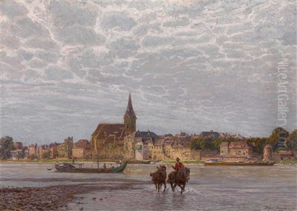 Treidelpferde Bei Ybbs An Der Donau Oil Painting by Stefan Simony