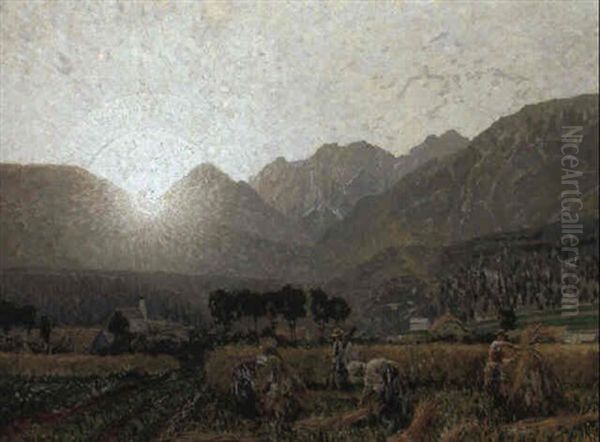 Sonnenuntergang Im Gurgeltal, Tirol Oil Painting by Stefan Simony