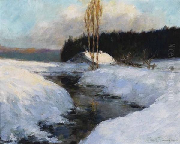 Winter River Scene Oil Painting by Charles Walter Simpson