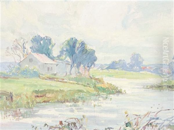 Summer Cottage By A Lake Oil Painting by Charles Walter Simpson