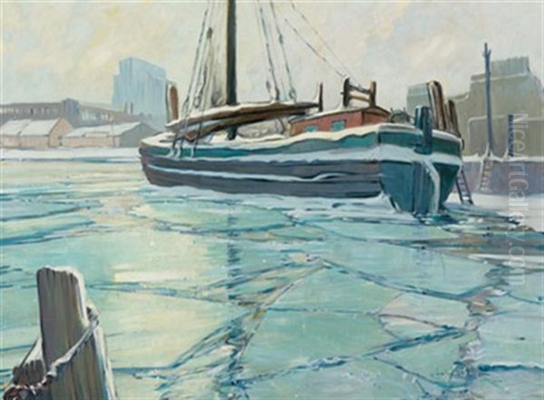 Thin Ice, Montreal Harbour Oil Painting by Charles Walter Simpson