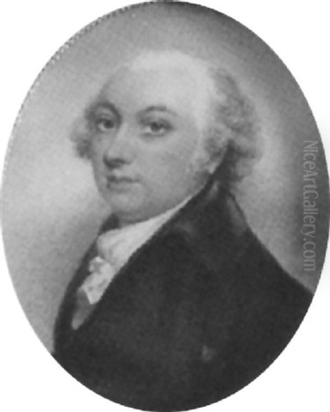 Portrait Of A Gentleman, In Black Coat And White Stock, His Hair Powdered Oil Painting by John Simpson