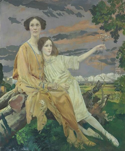 Portrait Of Mrs William Younger And Her Daughter Charlotte Mary Oil Painting by Charles Sims