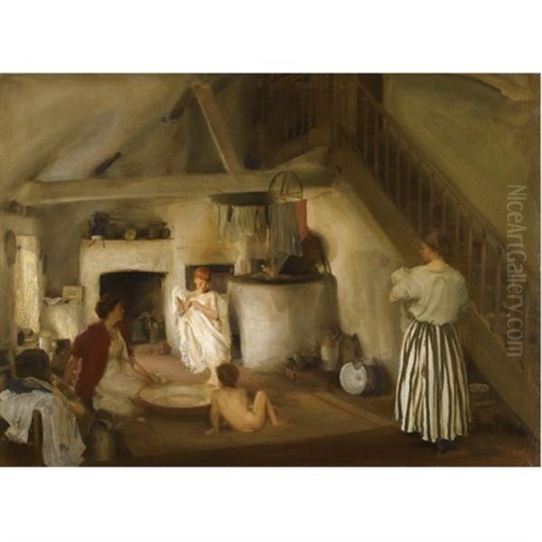 Bathtime Oil Painting by Charles Sims