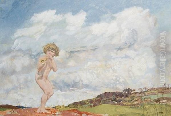 Landscape With Boy Playing A Pipe Oil Painting by Charles Sims