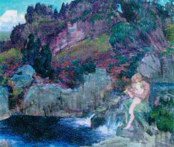 Pan Beside A Pool Oil Painting by Charles Sims