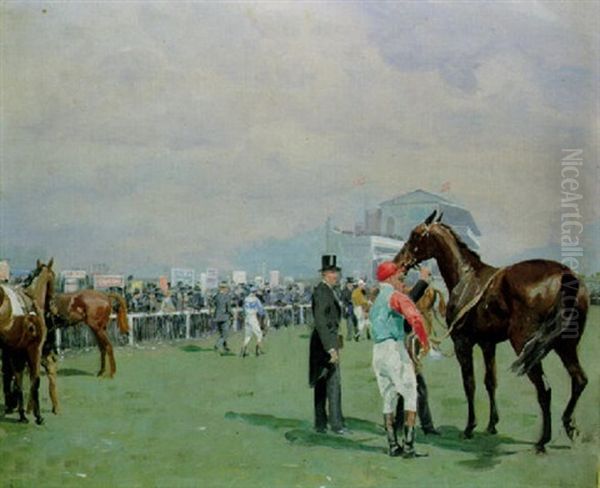 Unsaddling After The Derby Oil Painting by Charles Sims