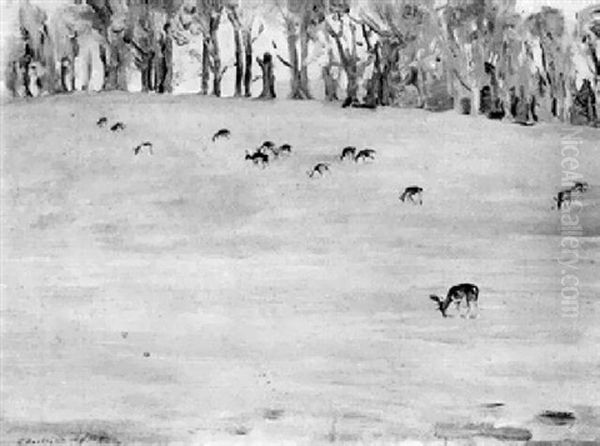 Deer Grazing In Parkland Oil Painting by Charles Sims