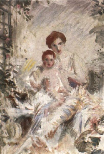 Sketch For Mrs. Jeudwine And Her Son Wynne Oil Painting by Charles Sims