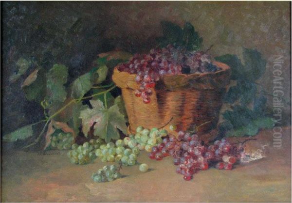 Still-life With Grapes And Basket Oil Painting by Josephine Wyman Bradstreet