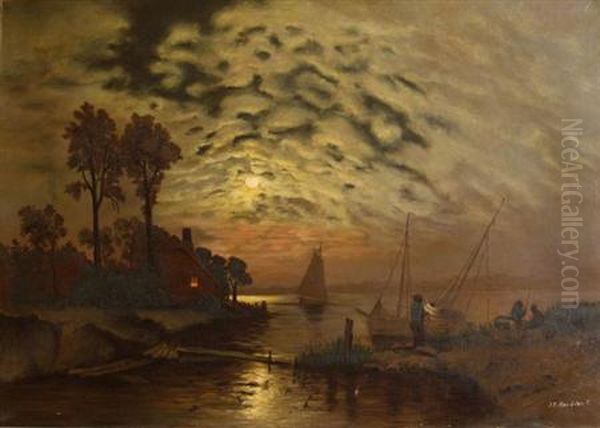 Moonlit Harbor Oil Painting by Josephine Wyman Bradstreet