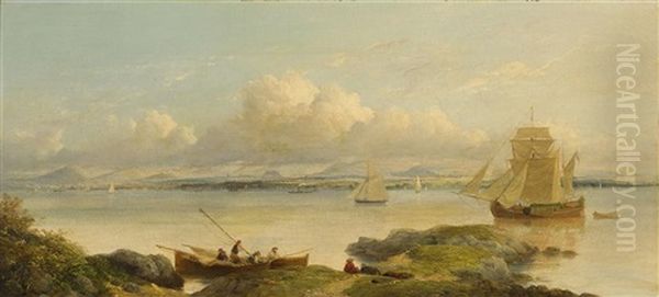 A Distant View Of Edinburgh And The Pentland Hills From The Firth Of Forth Oil Painting by William Simson