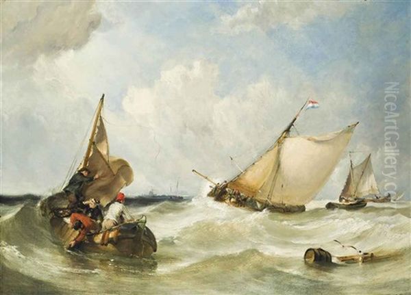 Fishing Boats Off Briel Oil Painting by William Simson