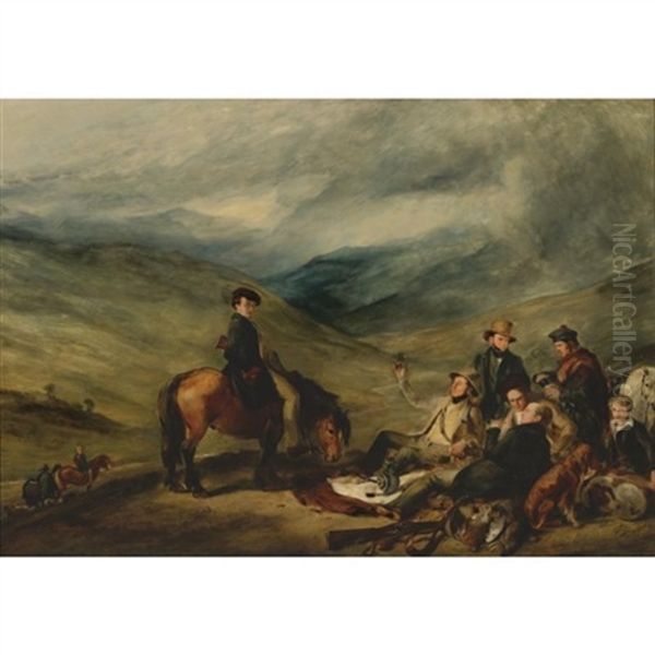 A Shooting Party Regaling - A Scene In The Moors Oil Painting by William Simson