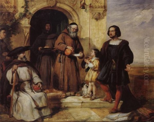 Columbus Asking Bread And Water For His Child At The Door Of The Convent Of Santa Maria De Rabida Oil Painting by William Simson