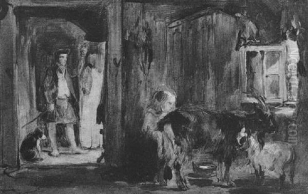 Interior Of A Goatherd's Cottage Oil Painting by William Simson