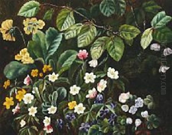 Forest Bed With Blooming Spring Flowers Oil Painting by Adamine Marie Elisabeth Sindberg