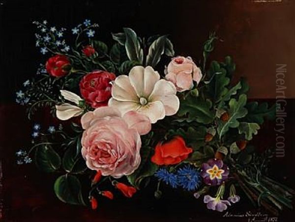 Bouquet Of Flowers On A Table Oil Painting by Adamine Marie Elisabeth Sindberg