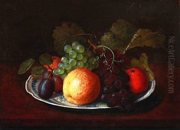 Still Life With Fruits On A Plate Oil Painting by Adamine Marie Elisabeth Sindberg