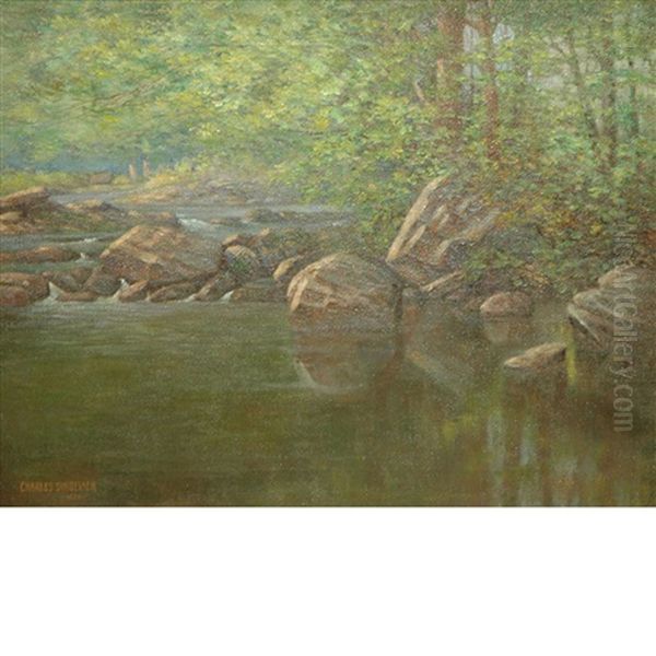 A Forest Stream Oil Painting by Charles James Sindelaer