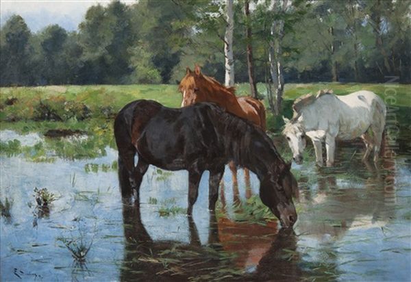 Hvassende Hester Oil Painting by Elisabeth Sinding