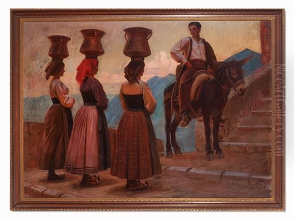 Greek Women Carrying Water Oil Painting by Knud Sinding