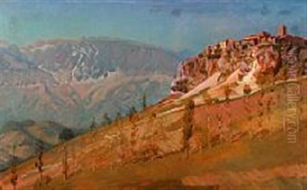 View Of The Mountain Village Civita D'antino Oil Painting by Knud Sinding