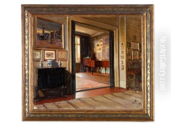 The Artist's Home Oil Painting by Knud Sinding