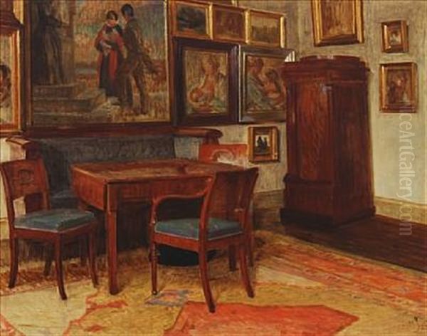 Interior From The Artist's Home Oil Painting by Knud Sinding