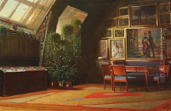 Scene From The Artist's Studio Oil Painting by Knud Sinding