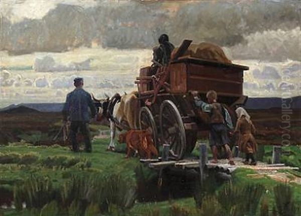 Moor Landscape With People On A Cart Oil Painting by Knud Sinding