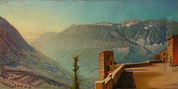 View Of The Roveto Valley In The Abruzzi Oil Painting by Knud Sinding