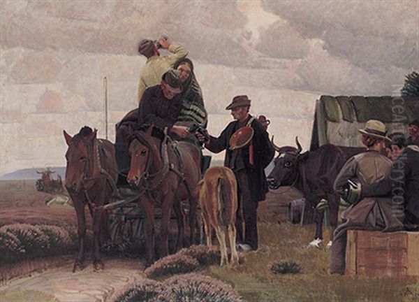 Abschied Nehmende Bauern Vor Der Auswanderung Oil Painting by Knud Sinding