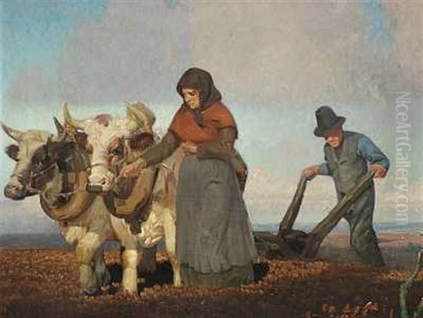 Plojescene Oil Painting by Knud Sinding