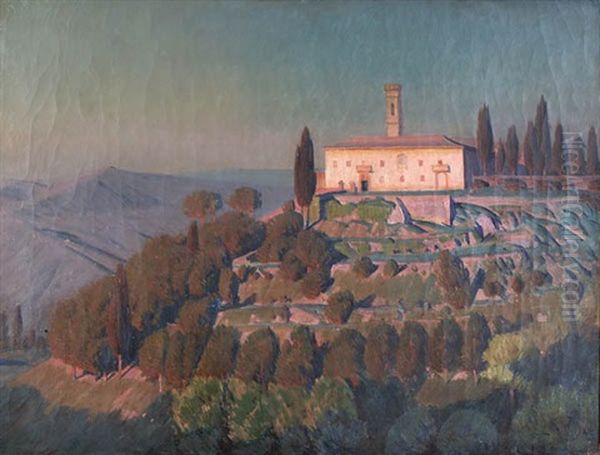 Hilltop Monastery Oil Painting by Knud Sinding