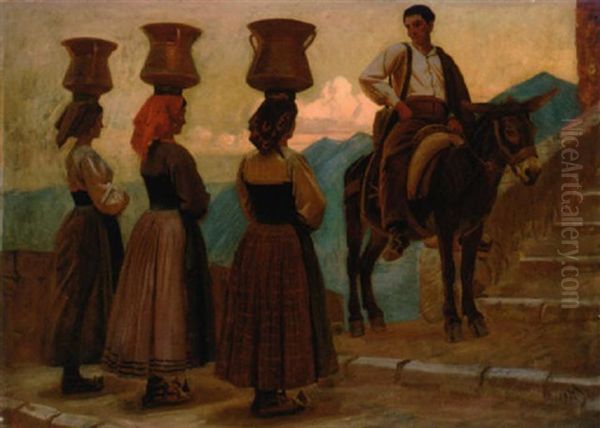 The Water Carriers Oil Painting by Knud Sinding