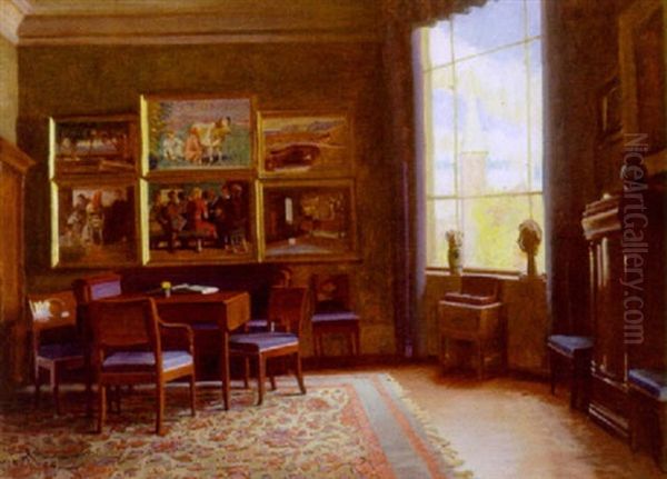 Stueinterior Oil Painting by Knud Sinding