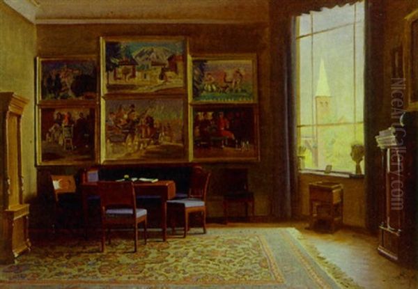 Stueinterior Oil Painting by Knud Sinding