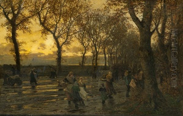 People On A Country Road Oil Painting by Otto Ludwig Sinding