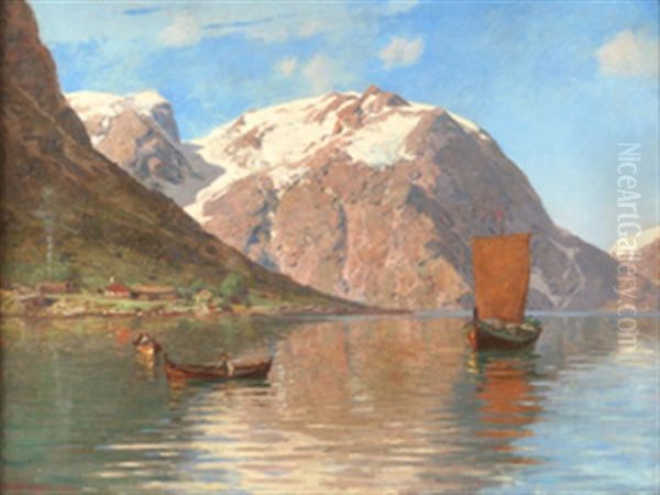 Nordnorsk Fjordlandskap Oil Painting by Otto Ludwig Sinding