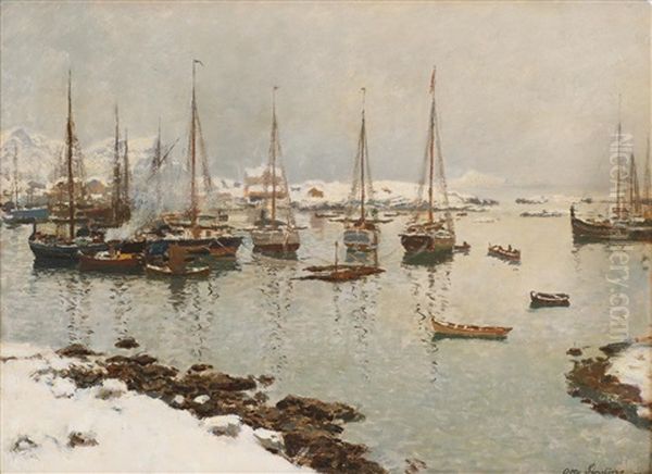 Fra Svolvaer Oil Painting by Otto Ludwig Sinding