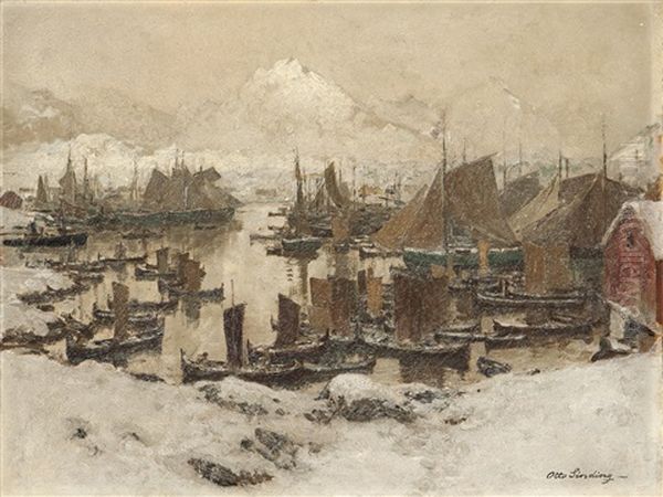 Fiskehavn I Lofoten Oil Painting by Otto Ludwig Sinding