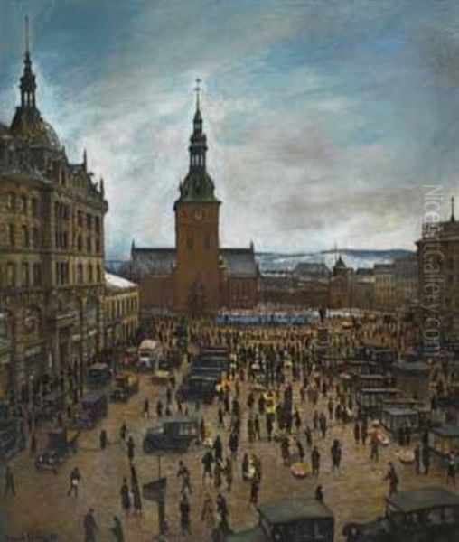 Fra Stortorvet Oil Painting by Sigmund Sinding