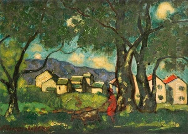 Bergere Aux Abords Du Village Oil Painting by Nicolas Sinezouboff