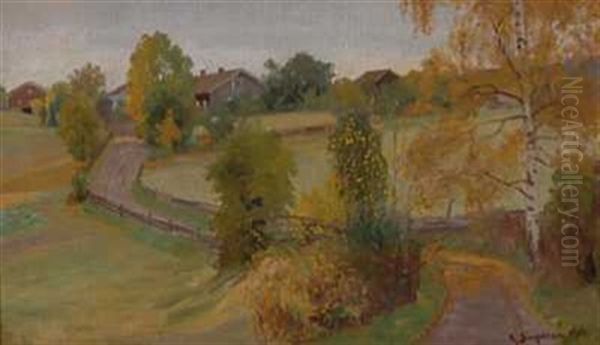 Hus Ved Landeveien Oil Painting by Andreas Singdahlsen