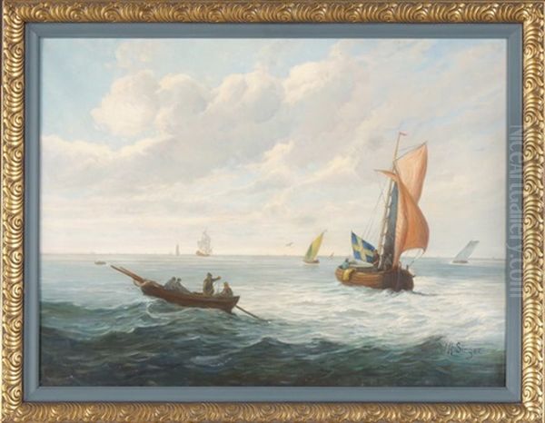 Marine Mit Ruder- Und Segelbooten Oil Painting by William Henry Singer Jr.