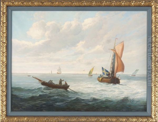 Marine Mit Ruder- Und Segelbooten Oil Painting by William Henry Singer Jr.